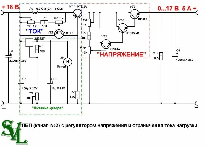 Простой лабораторный. Лабораторный блок питания с регулировкой напряжения схема. Схема блока питания с регулировкой тока и напряжения. Мощный блок питания на транзисторах кт818. Схема лабораторного блока питания с регулировкой тока и напряжения.