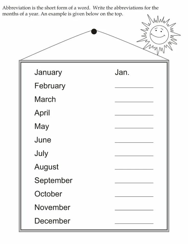 Write the short forms. Write the short form. Short English month. Shorts forms of Words. Word for the month.