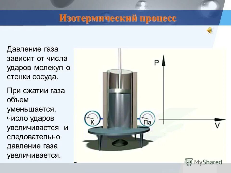 Число ударов молекул газа о стенку. Давление при сжатии газа. Увеличивается давление следовательно объем. Давление газа число ударов о стенки сосуда. Сообщение давление газа