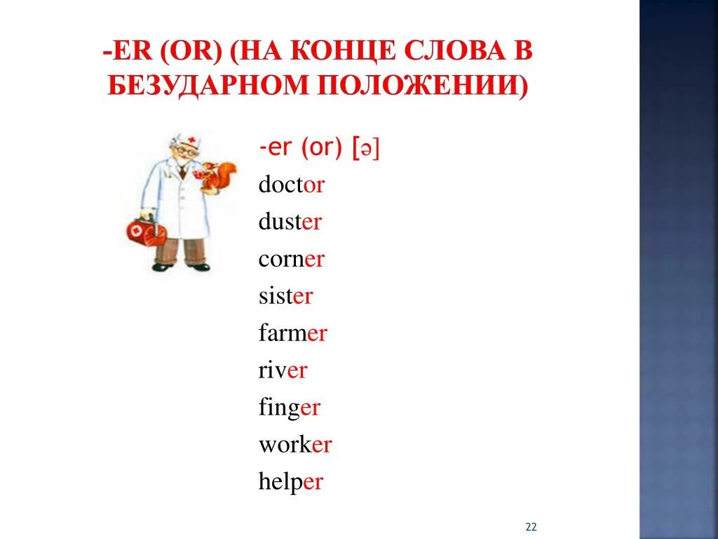 Er в конце слова. Слова в безударном положении а. Слова с or на конце. А В безударном положении английских.