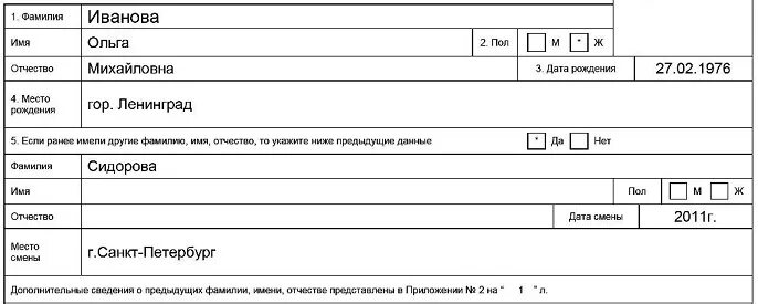 Заявление об изменении персональных