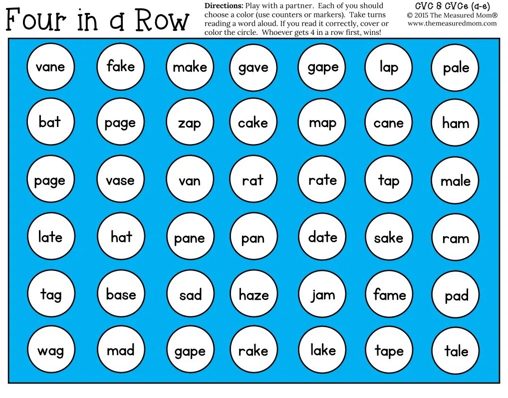 Page 1 of 4. Four in a Row. Игра "чтение". Four in a Row reading game. For in a Row reading.