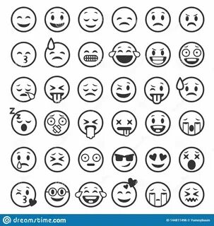 Emoji Faces Emoticon Funny Smile Line Black Icons Expression Smiley Facial ...
