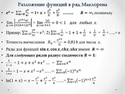 Разложения тейлора маклорена