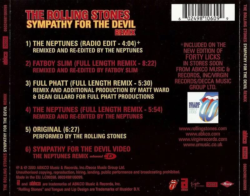 Rolling stones sympathy for the devil. Sympathy for the Devil Remix the Rolling Stones. Rolling Stones Forty licks 2002.