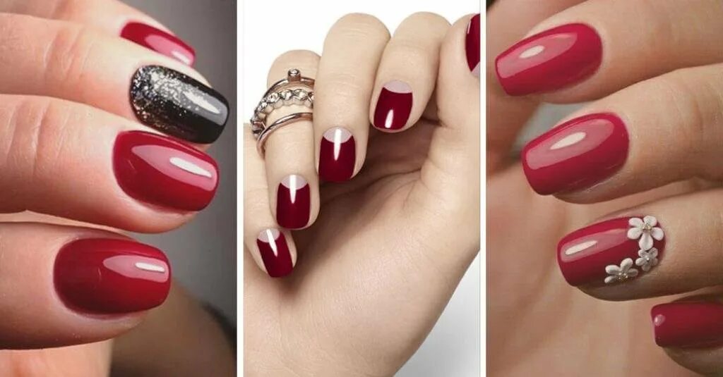 рубиновый цвет лака для ногтей. красный лак сочетается. маникюр с красным и белым лаком. маникюр красный и зеленый сочетание. двухцветный маникюр сочетание с красным.