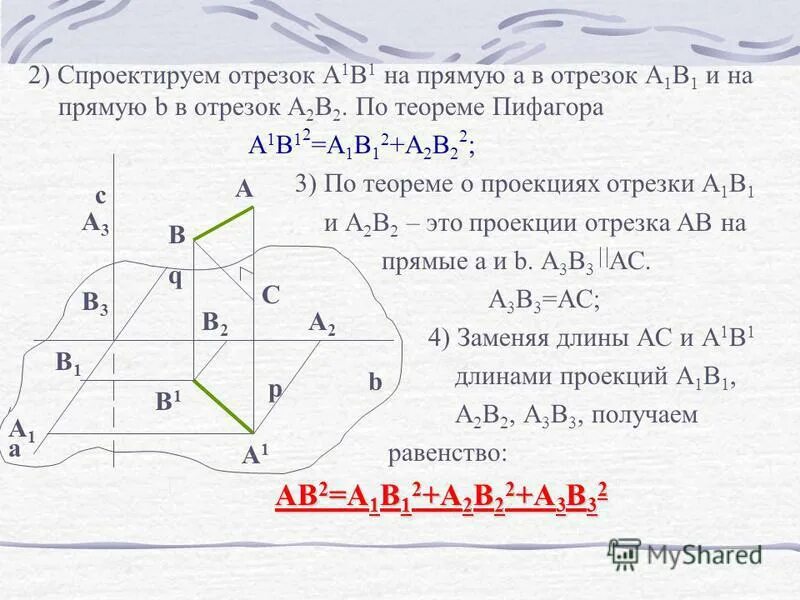 Пространственная теорема пифагора формула тетраэдр. Формула нахождения длины проекции. Квадрат длины проекции равен. Формула координаты физика с ускорением. Площадь ортогональной проекции многоугольника на плоскость.