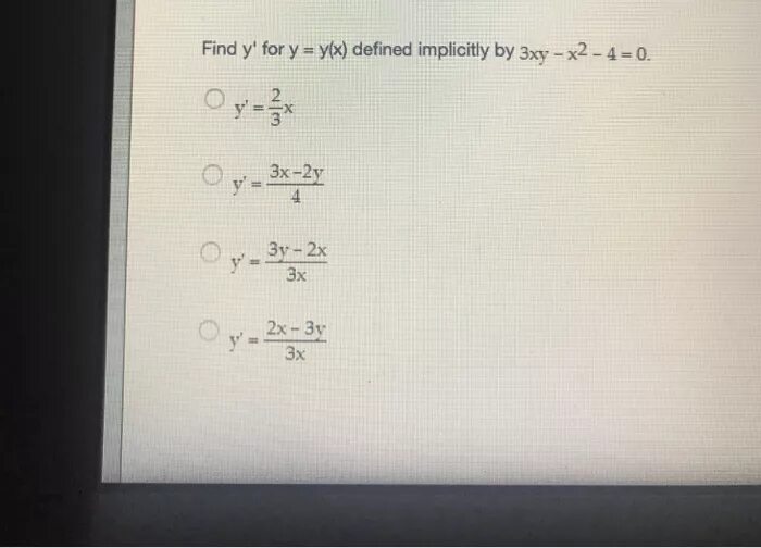 XY’=3y^3+4x^2y/2y^2+2x^2. X2y-x2-XY+x3. X3-XY+3y2-3x2. X3-y3+x2+XY+y2. Xy 3x 0