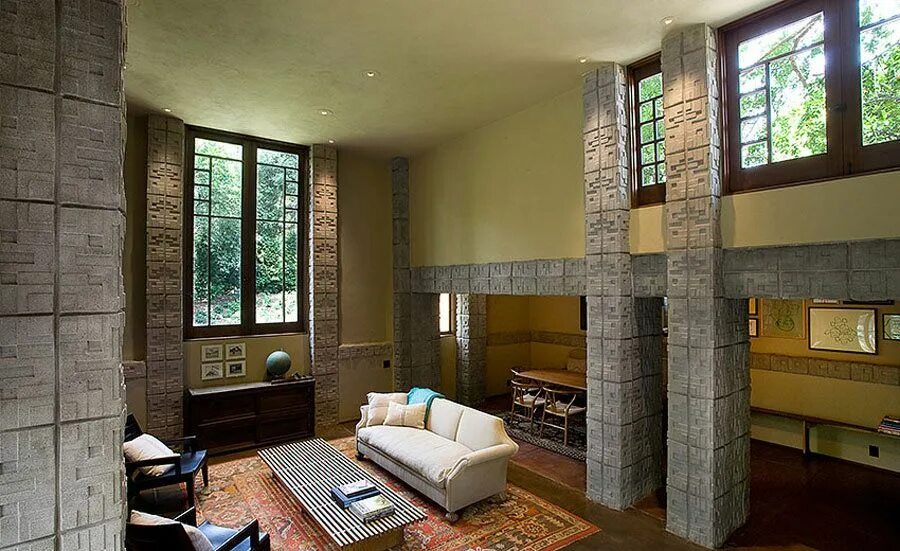 Текстильные блоки райта и планировки. Дом эннисов фрэнк ллойд райт. Frank lloyd wright дом миллард. Эннис хаус. Фрэнк ллойд райт интерьеры.