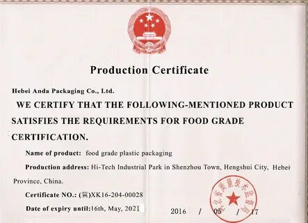 Grade certificate