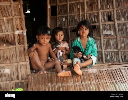 Cambodian children in the floating village on Tonle Sap lake, Siem Reap Pro...