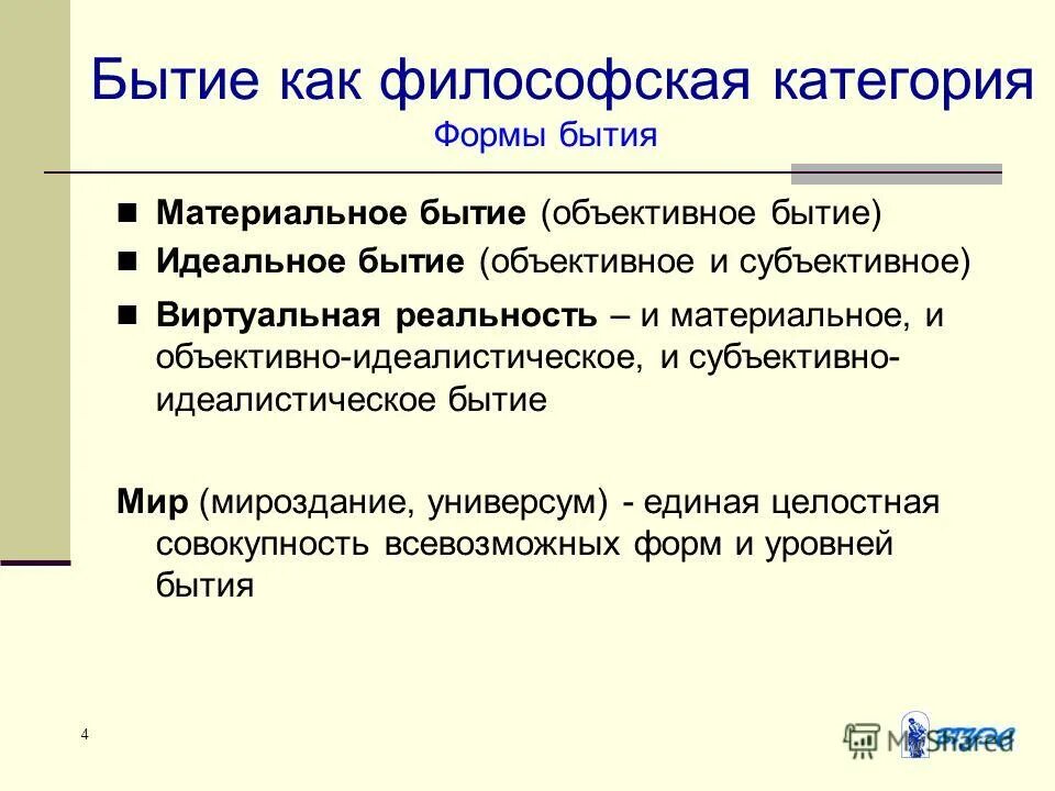 Объективное и субъективное бытие. Материальное и идеальное бытие в философии. Формы идеального бытия