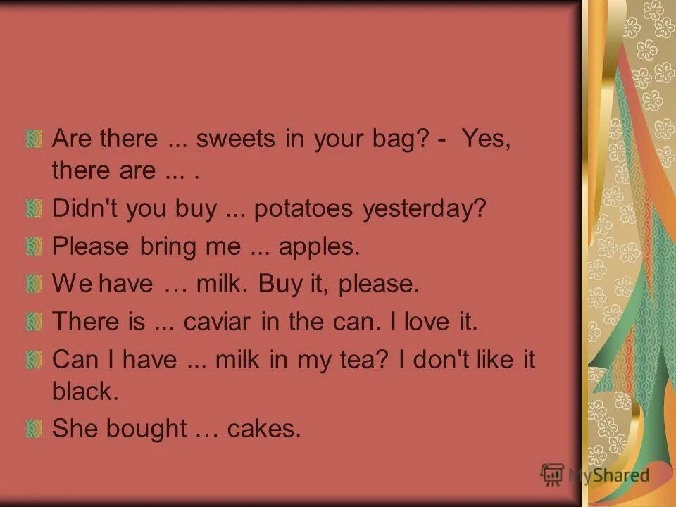 They are repairing the clock now в passive voice. I brought potatoes yesterday. We shall bring the books tomorrow. I brought potatoes yesterday. Nobody was seen by him yesterday.