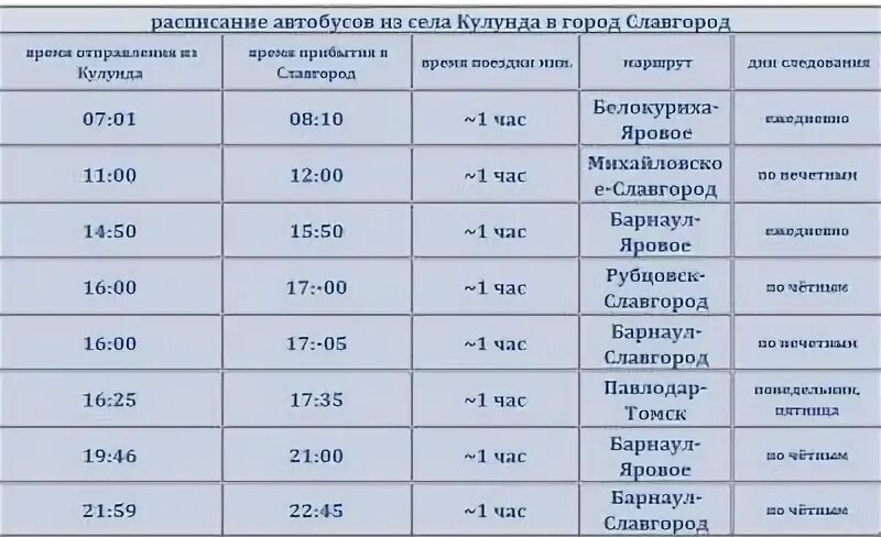 Расписание автобусов яровое