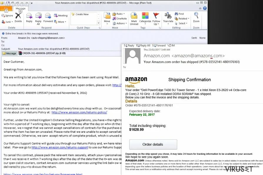 Order has been canceled. Электронное письмо с вирусом. amazon email. the order has been shipped. order confirmation email amazon.