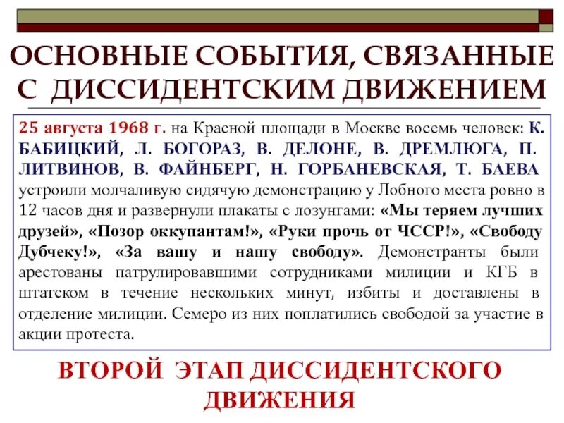 1 диссиденты. Основные события диссидентского движения. Основные события связанные с диссидентским движением. Этапы развития диссидентского движения. Причины диссидентского движения.