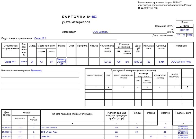 Изменение типовой формы. Пример заполнения карточки учета материалов форма м-17. Карточка складского учета м-17. Карточка учета материальных ценностей м-17. Карточка складского учёта материалов форма м-17.