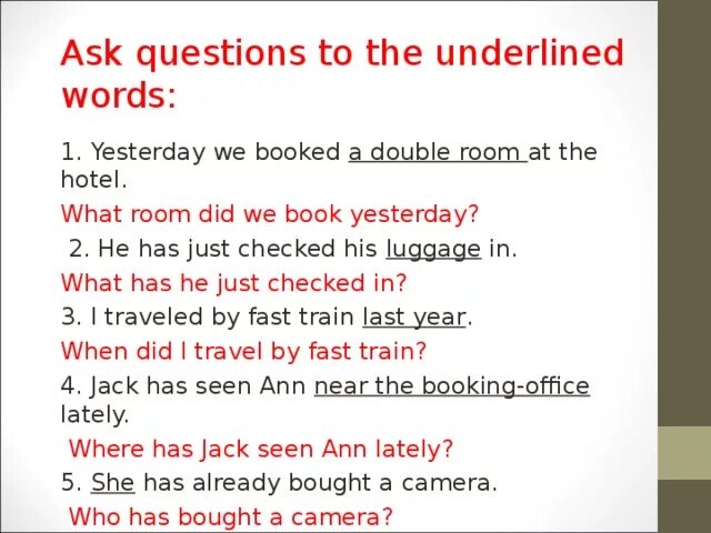 Ask questions to the underlined Words. Ask questions. Ask questions to the Words in Bold. Put questions to the underlined Words. 10 ask the questions