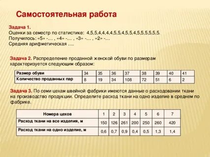 Самостоятельная работа средние величины