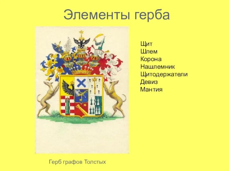 Основные элементы герба. Девиз геральдика. Составные элементы герба. Герб графов толстых. Выберите основные элементы герба