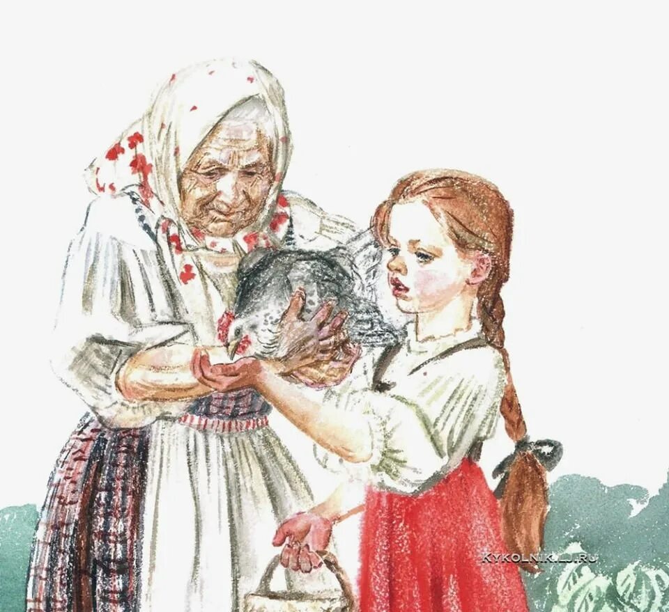 В гостях у бабушки рисунок. Бабушка и дедушка. Н. Толстой иллюстрации к произведениям для детей. Бабушка с внучкой в деревне.