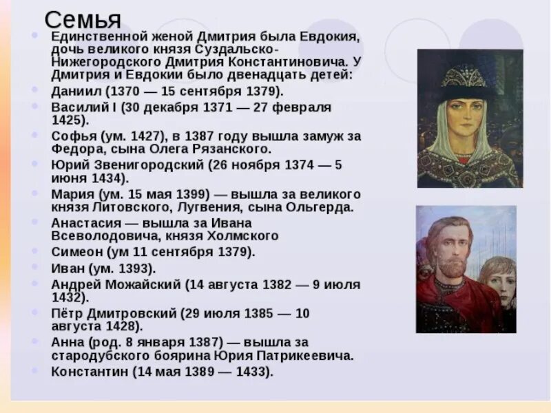 Сколько жил донской. Родословная князя Дмитрия Донского. Дети Дмитрия Донского.