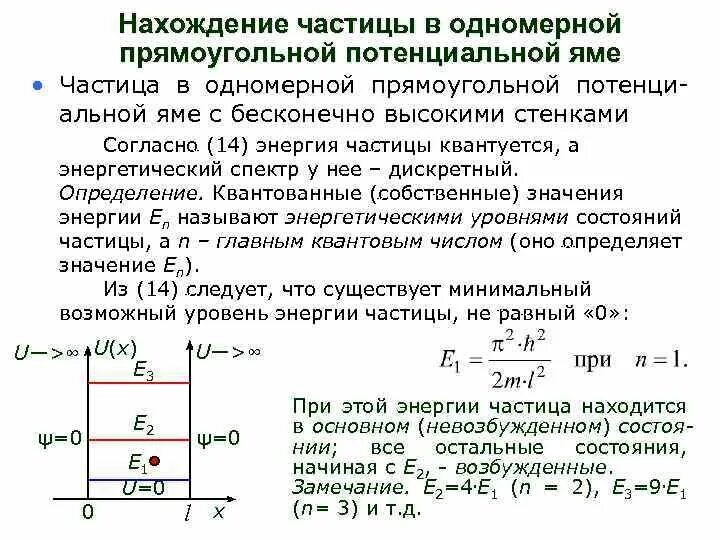 Частица в потенциальной яме. Одномерная прямоугольная потенциальная яма. волновую функцию частицы в потенциальной яме для основного состояния. частица в одномерной потенциальной яме. частица в одномерной прямоугольной потенциальной яме.