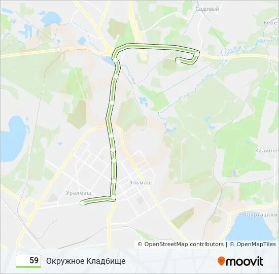 Остановки автобуса 59 на карте