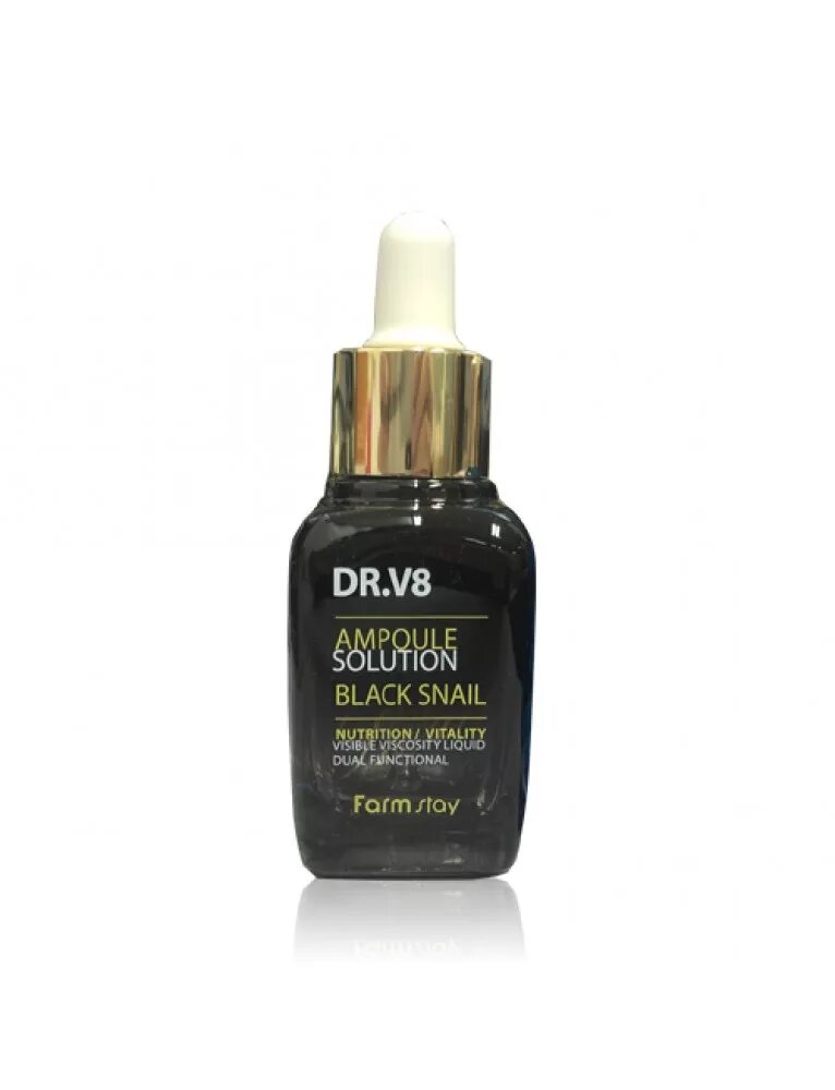 Black solution. Farm stay dr.v8 ampoule solution black snail (30ml). ампульная сыворотка - dr.v8 ampoule solution black snail (farmstay). сыворотка для лица farmstay dr.v8 ampoule solution black snail 30ml.