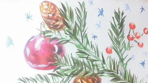 Как нарисовать еловую ветку красками