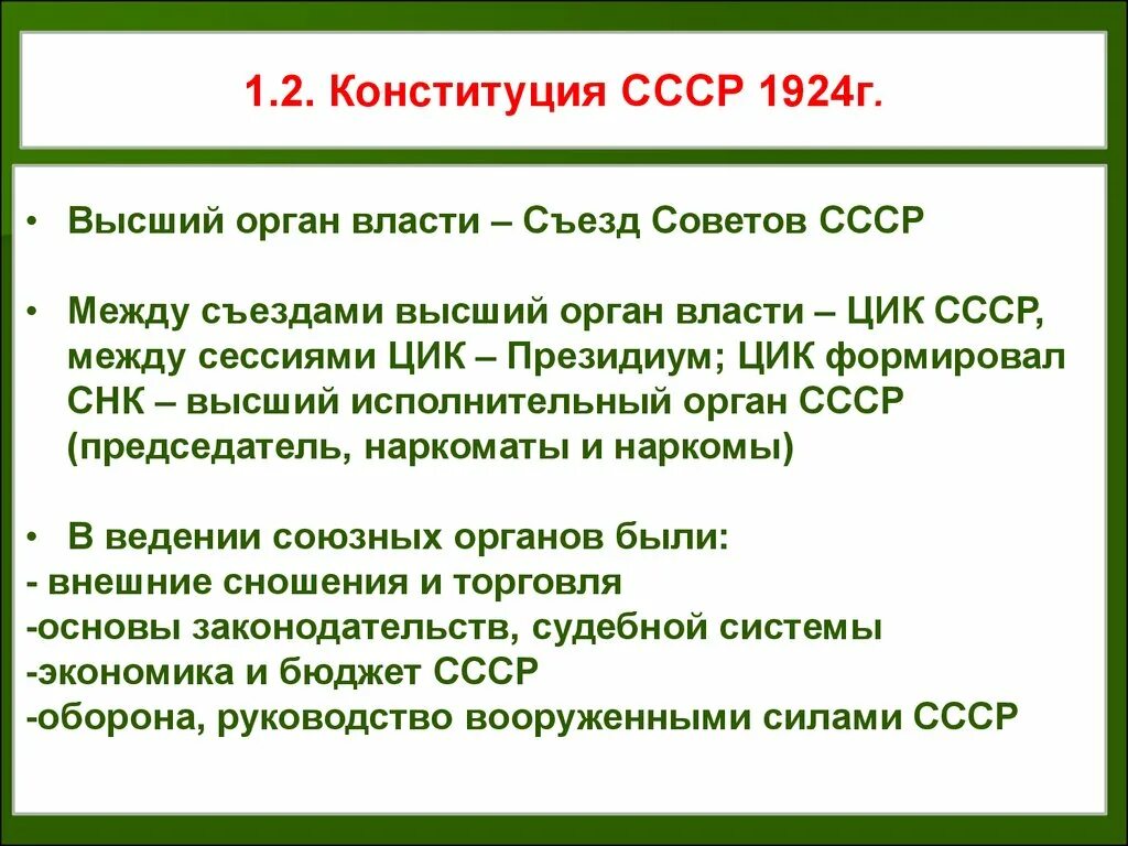 Органы власти конституции ссср 1924 года