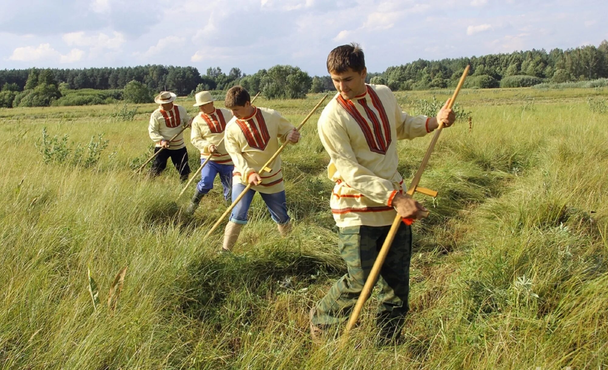 Пародия на поле. Сенокос. Сенокос+Россия. Коса косить. Люди на сенокосе.