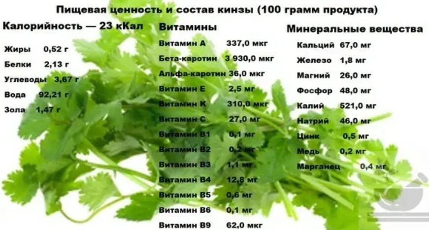 Зелень кбжу