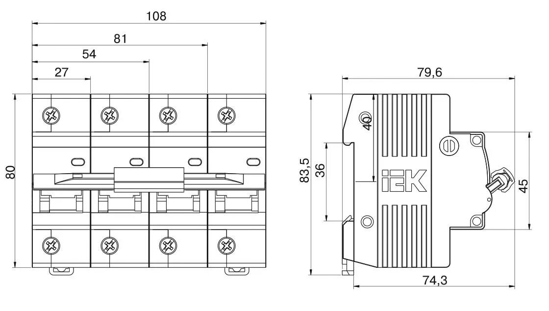 Размер 16а. Габариты автоматического выключателя ва47. Ширина автоматического выключателя IEK ва47. Автоматический выключатель IEK ва 47-100 3p (c) 10ka 80 а. Габариты автоматических выключателей IEK.