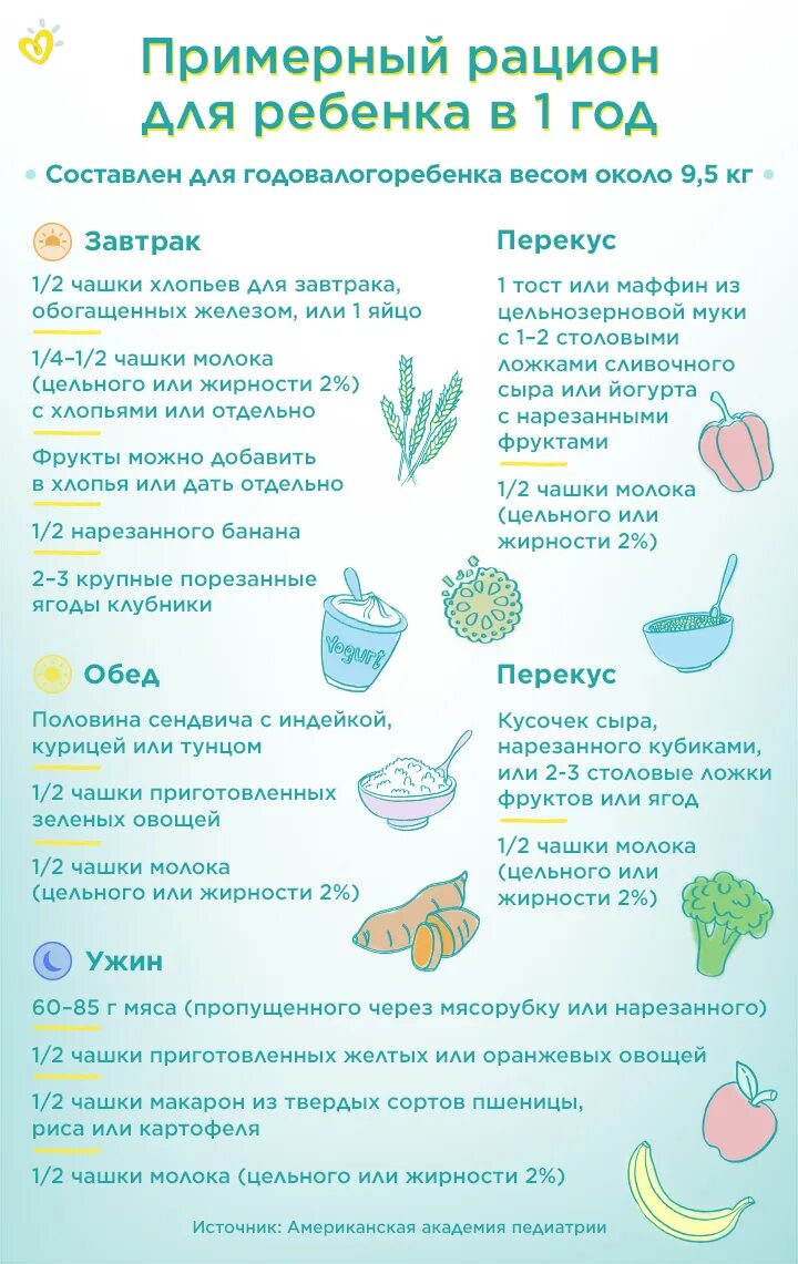 Рацион ребенка в год и 1 месяц