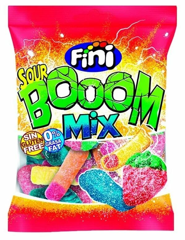 Жевательный мармелад "Sour Boom Mix" 100 гр. (fini Испания). Мармелад жев."Sour Boom Mix" 90гр х 12 /fini Испания/. Кислые конфеты fini. Fini Mega XXL мармелад.