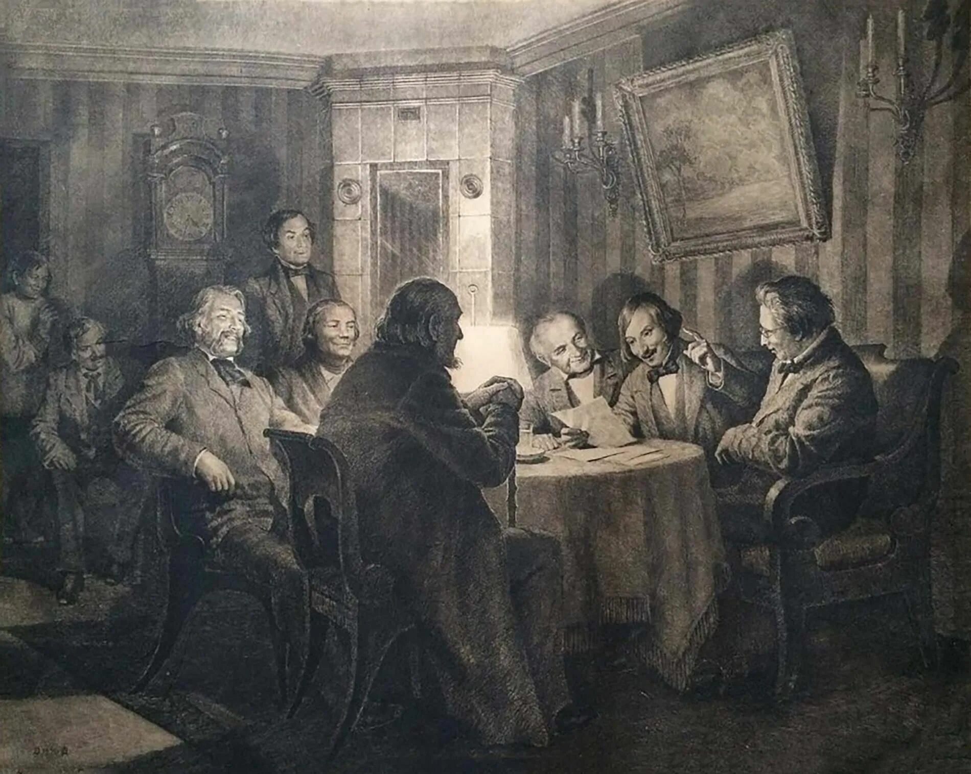 Гоголь разъезд. Маковский. «гоголь читает «ревизора» 5 ноября 1851 года». ревизор 1836. ревизор 1836 год. чтение гоголем «ревизора».
