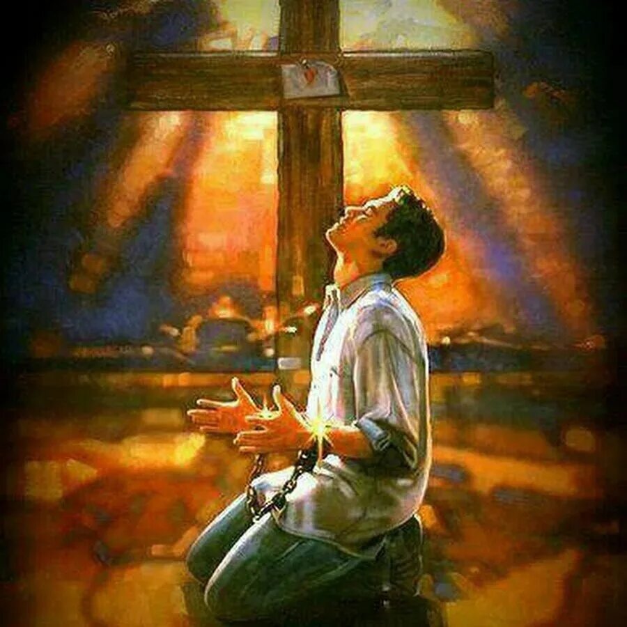 Исповедь перед господом. Покаяние грешника. Человек молится. Покаяние перед крестом. Человек молится Богу.