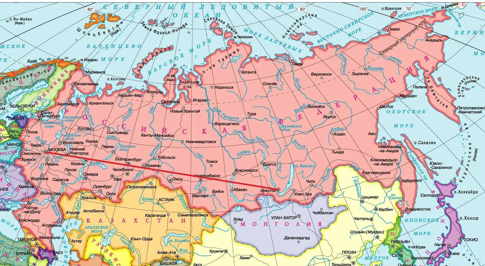 Карта европейской части России с граничащими странами. Границы России 2023 политическая карта. Карта европейской части России с областями. Карта России с городами и границами. В каком направлении находится владивосток от москвы