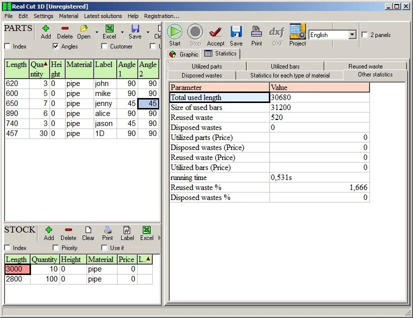 Cutting optimization. Cutting optimization