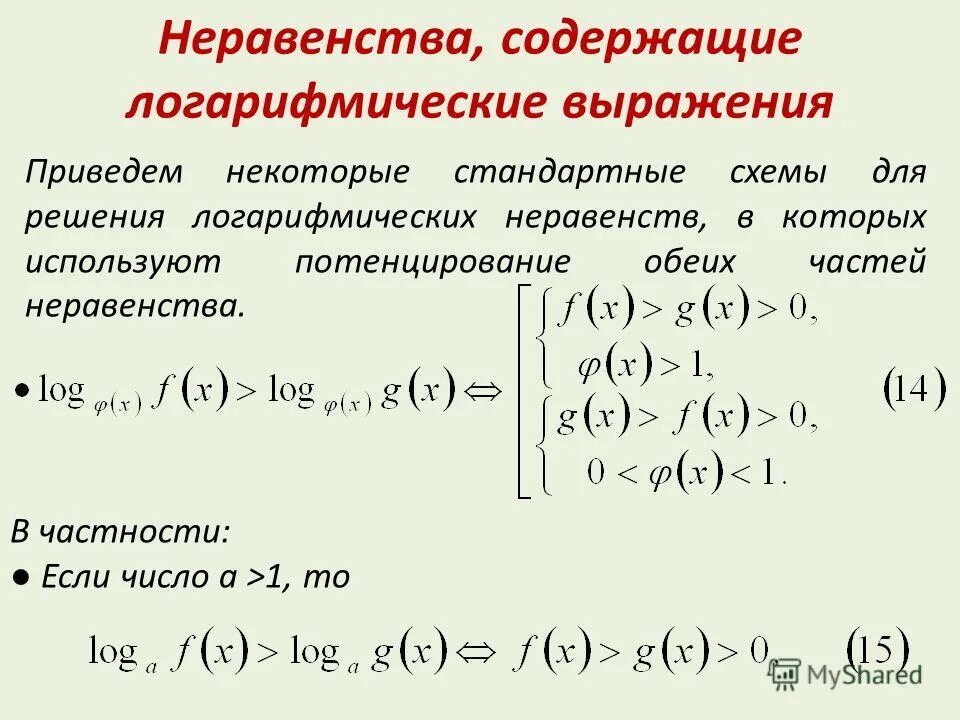 Логарифмические неравенства функции. Логарифмические неравенства функции