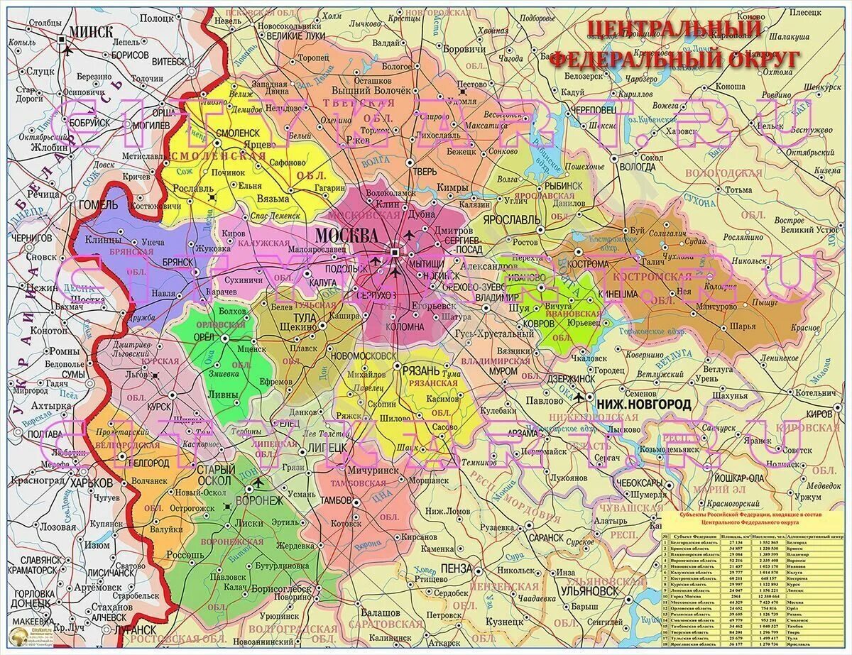 Области центральной россии на карте