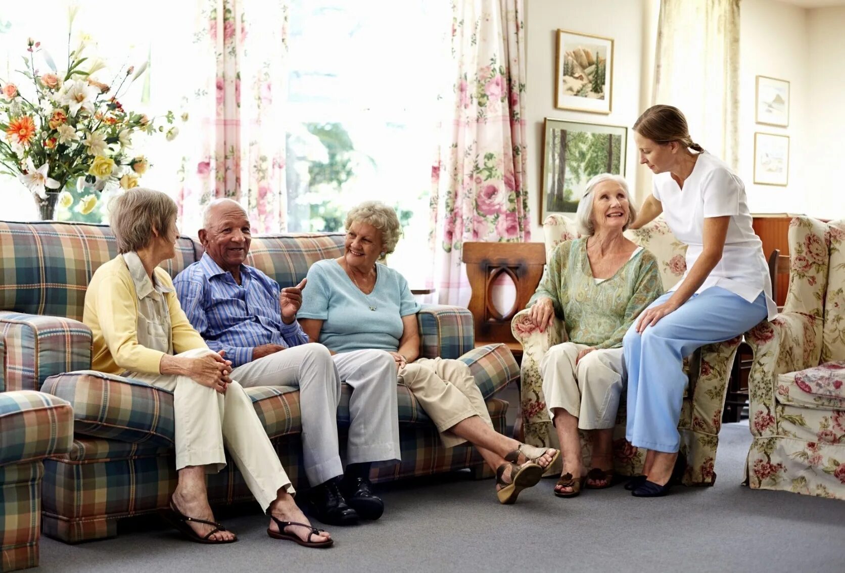 Living old age. Старость. Дом престарелых фон. Care for the elderly. Постер в интерьер интерната для пожилых.