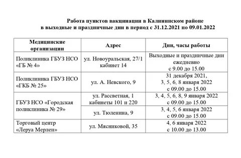 График работы калининского