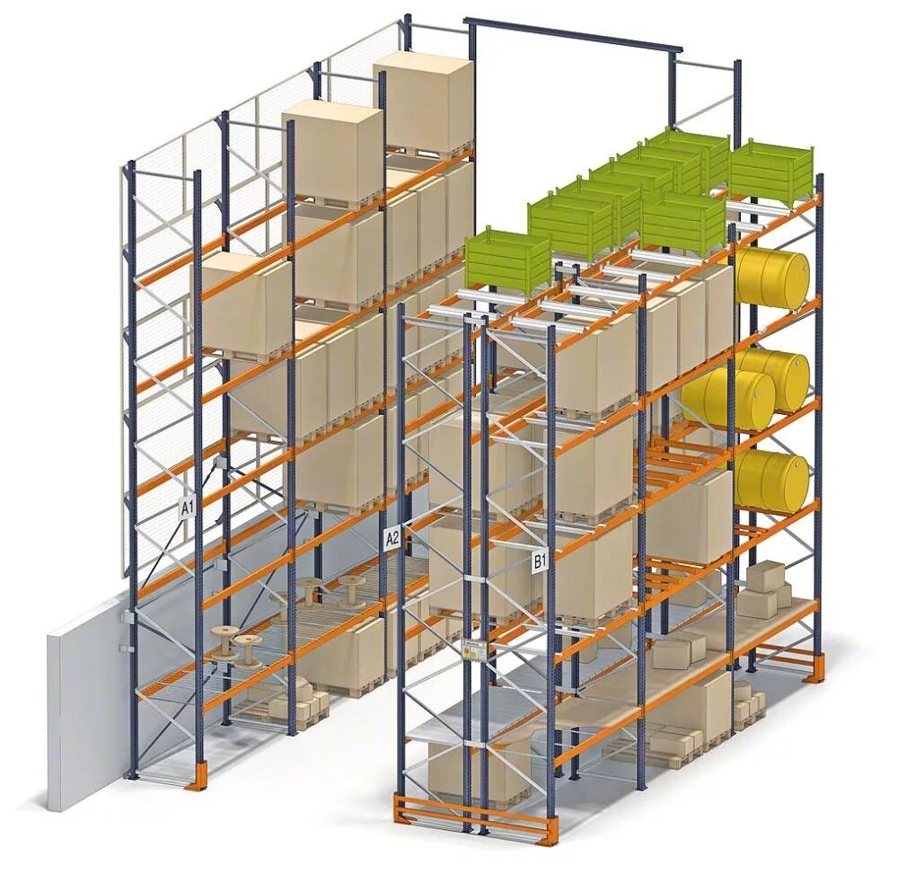 Устройство стеллажа. Фронтальные узкопроходные стеллажи. Паллетный стеллажи 3000*1800*1050. Фронтальный стеллаж стеллаж прямого доступа. Мезонин паллетный складской.