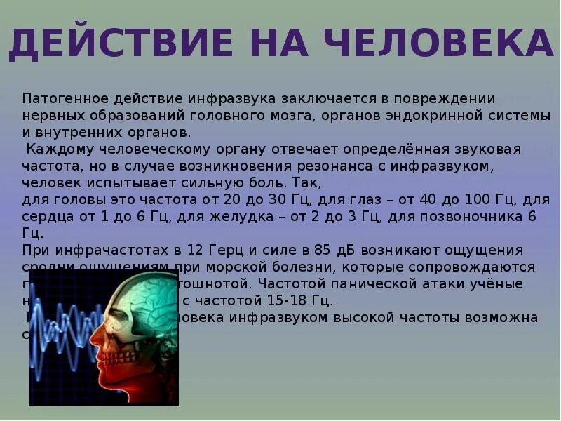 Ультразвук и инфразвук в медицине сообщение. Инфразвук. влияние инфразвука на организм человека.