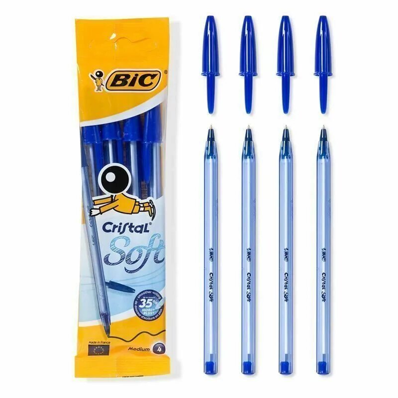 Сина бик. Ручки BIC Cristal Soft. Набор ручек BIC 4 шт. Набор шариковых ручек BIC Cristal. Ручка шариковая BIC Cristal Original син.