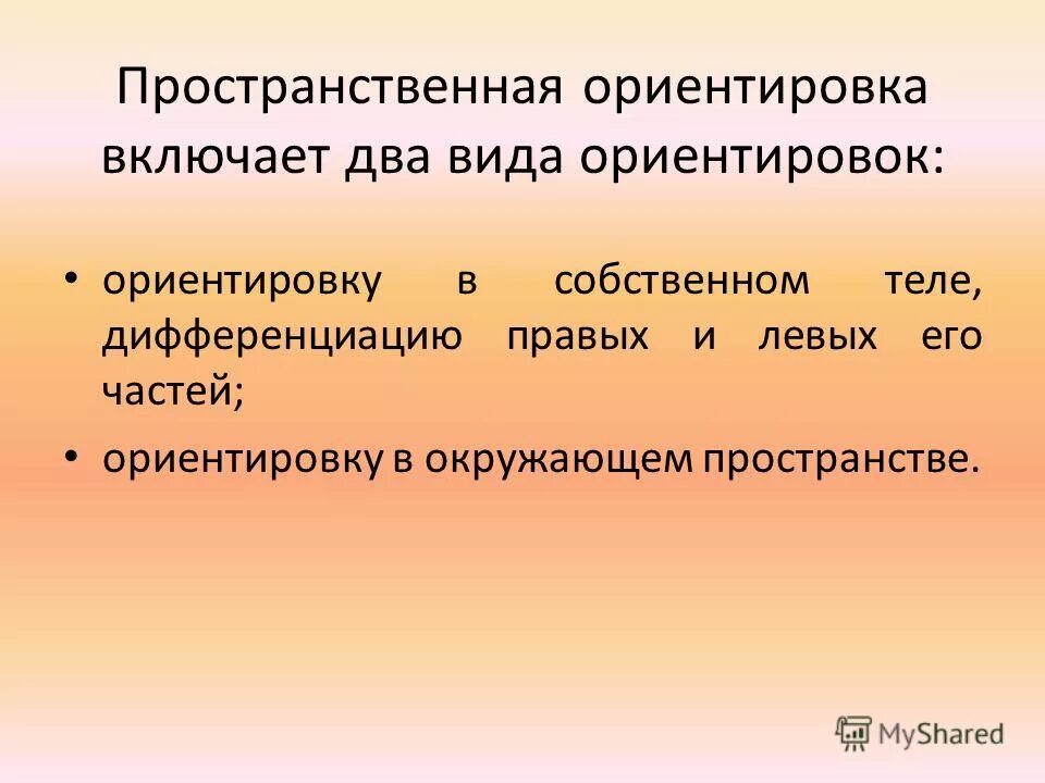 Пространственная ориентировка. Пространственная ориентация. Типы ориентации в пространстве. Виды пространственной ориентировки. Семейная дифференциация