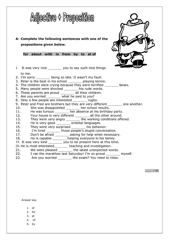 Complete the sentences with the given prepositions. Adjectives prepositions worksheets. adjectives with prepositions. adjectives with prepositions worksheet. complete the sentences with an adjective and preposition.
