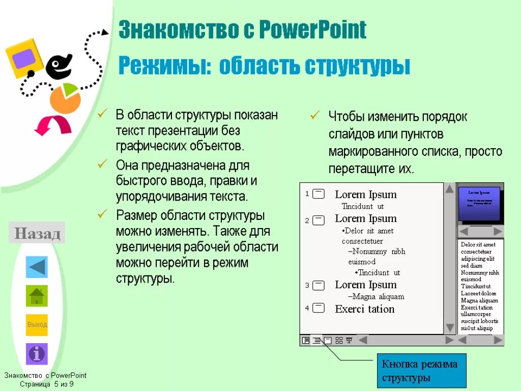 Структура презентации конспект. Режим структуры слайдов. Презентация в POWERPOINT. Режим структуры презентации. Режим структуры слайдов в POWERPOINT.